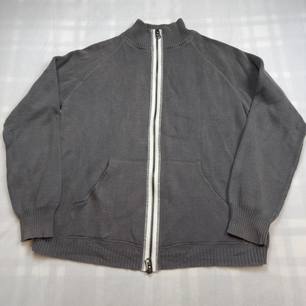 Tapout Vintage‎ Men's Large Gray Full Zip Ribbed Knit Mock Neck Sweater Jacket